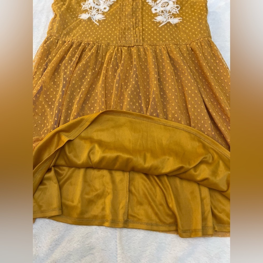 🌻 Blue Rain by Francesca’s - Mustard Yellow Embroidered Sleeveless Dress - Picture 5 of 9